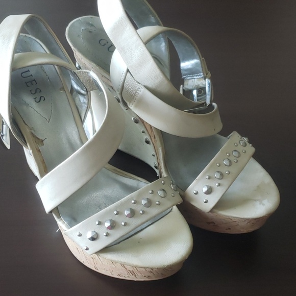 Guess wedge platform ankle beige sandals - Picture 2 of 6